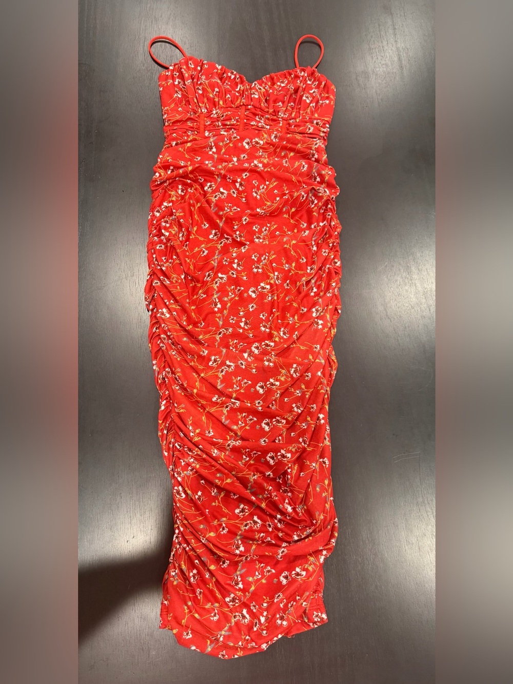 Hello Molly Red Floral Ruched Dress